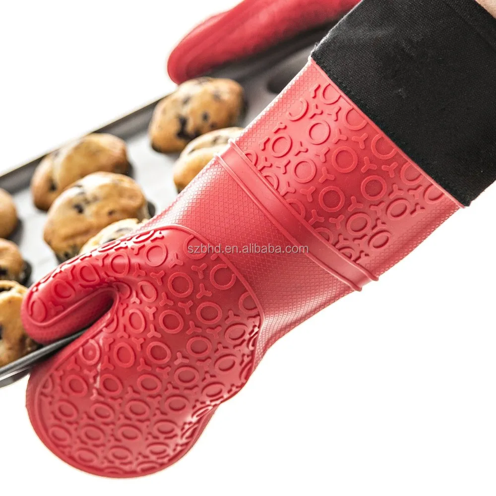 heat resistant extra long silicone oven mitts with cotton lining