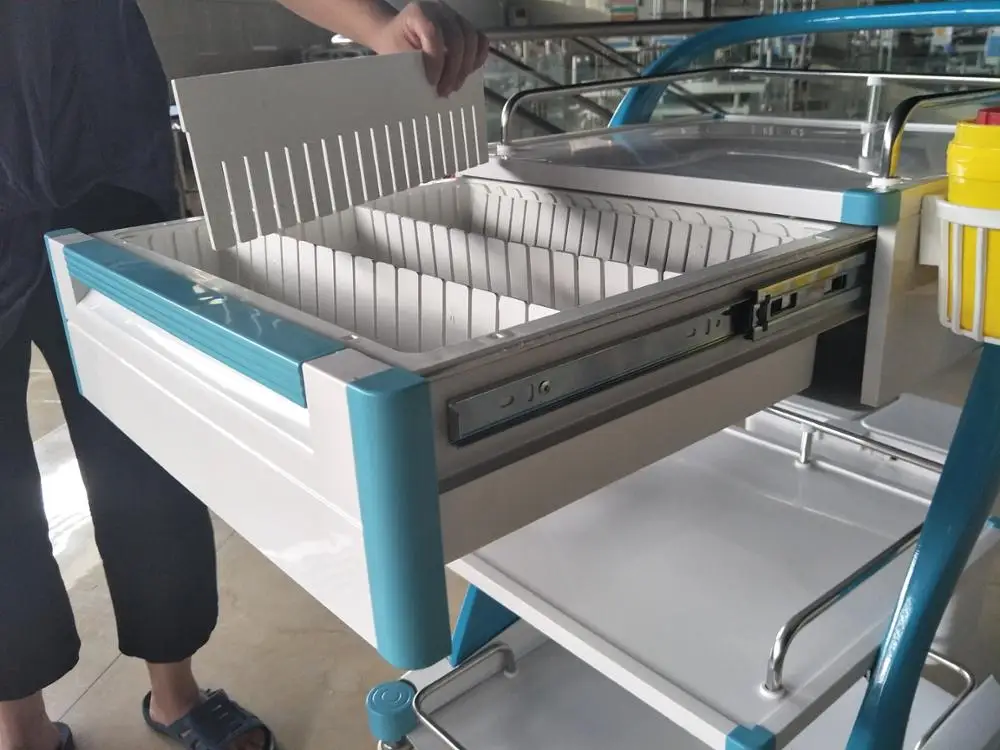 hospital ABS plastic color treatment trolley with drawers