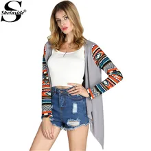 Sheinside Vintage Female Casual Sweaters Fashionable Korean Designers Geometric Print Drape Front Knit Cardigan
