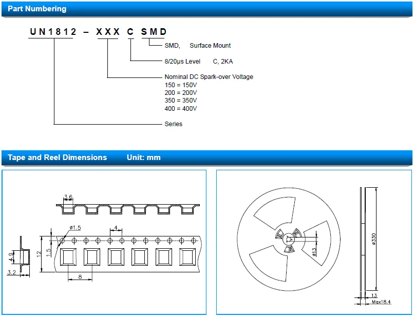 OEM manufacture SMD  2-Electrode gas discharge tube /GDT/ Arrester