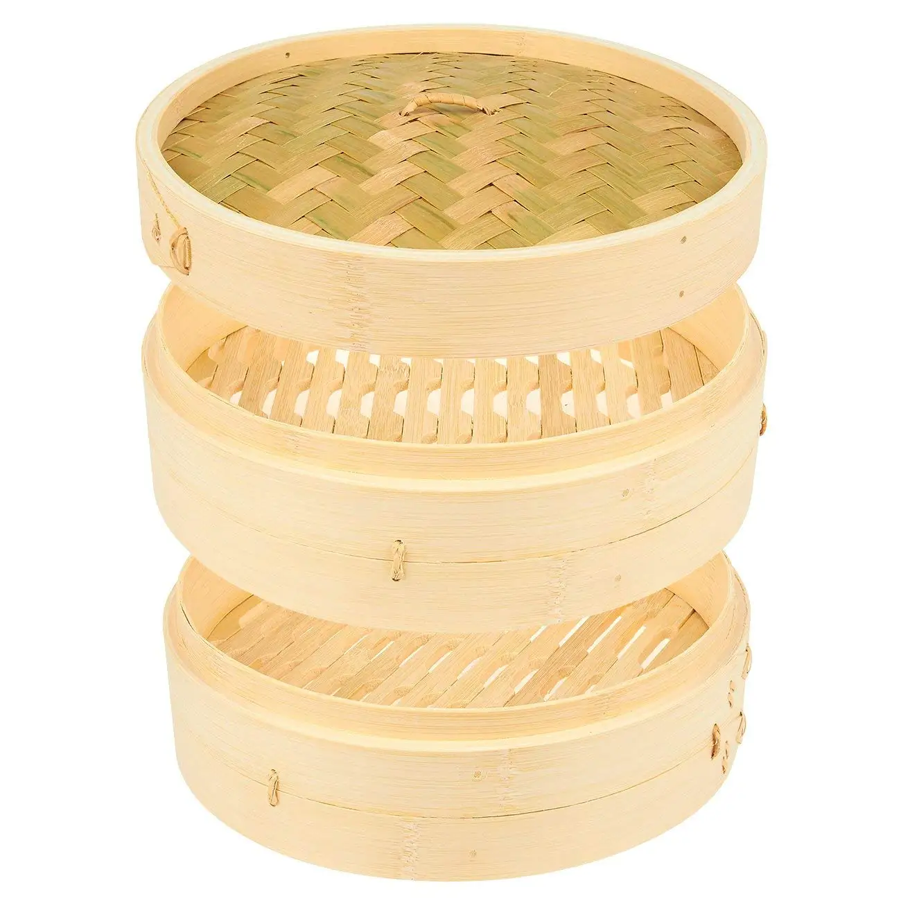 Bamboo Steamer Basket 2tier Dim Sum Bamboo Steamer With Steel Rings