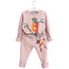 110-140cm Pink Navy Blue Spring Girls Casual Little Bird Print Long Sleeve T-shirt And Pants 2Pcs For Kids Clothing Sets EAZ543
