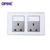 13A 2 Gang 3 Pin Square Wall Outlet Electric Socket White Panel With LED Indicator