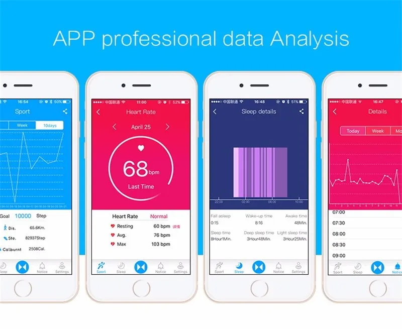 Heart rate moniter activity tracking slepp monitor call notification message notification sedentary alarm SMA band