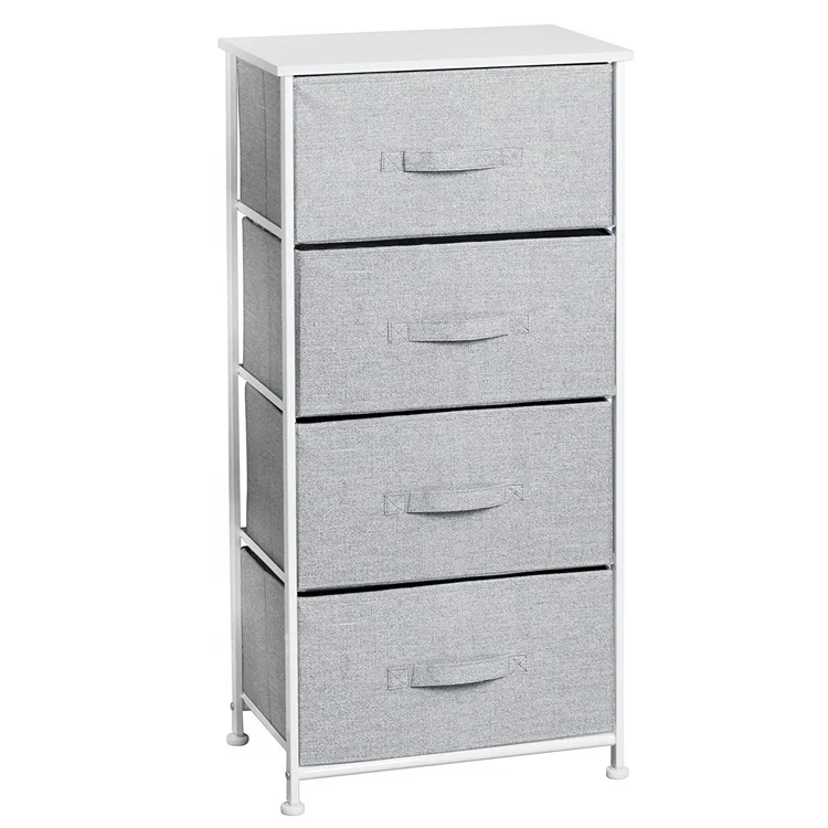 Bed Room Steel Frame Wood Top Fabric Drawer Cabinets 4 Tier