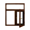 Wood color double casement window with screen window