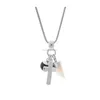 Ladies Silver Bead Cross & Horn Necklace