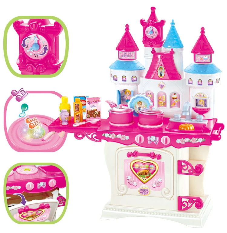 kids plastic play house princess castle shape kitchen set toys