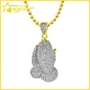 high quality full cz setting two tone plating pray hand hip hop 925 silver pendant for men