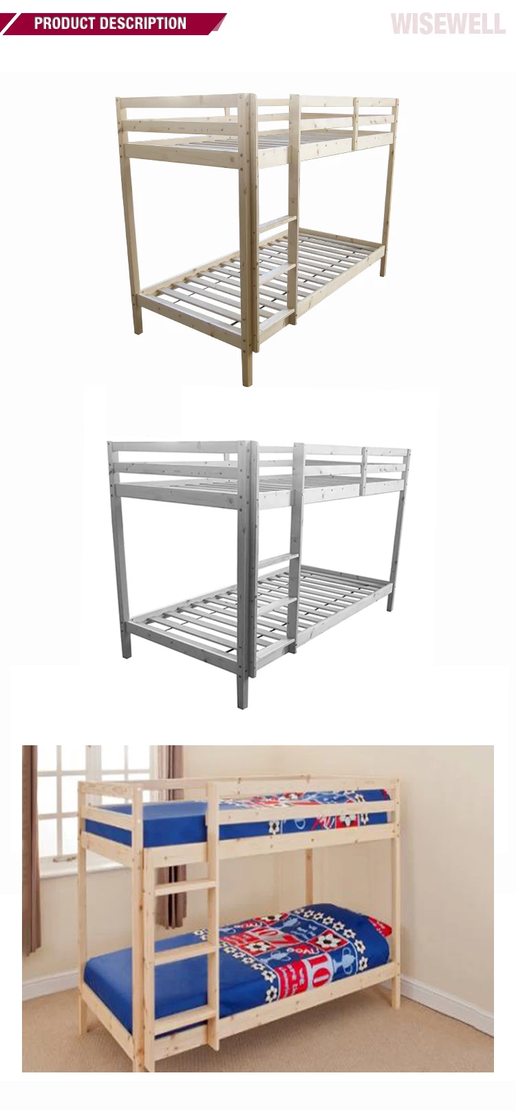 W-B-3508 natural pine wood cheap bunk bed frame
