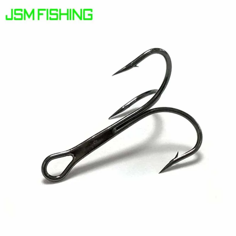 High Carbon Steel Treble Fishing Hooks Black Round Bent Triple Artificial Lure Fishhook