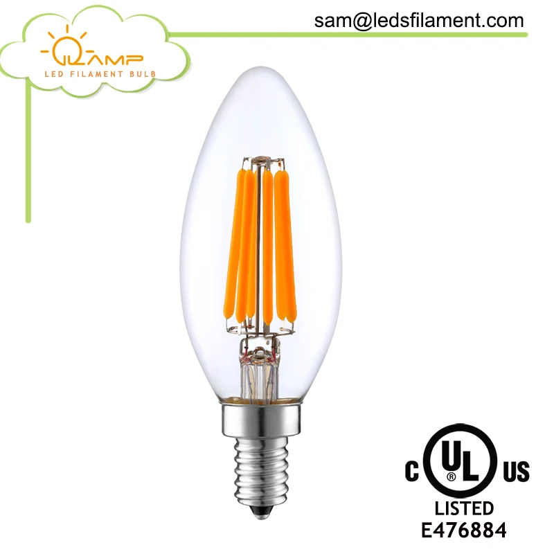 pendant chandelier 2w 4w 6w high lumen 100lm/w flame tip dimmable led e 14 filament bulb