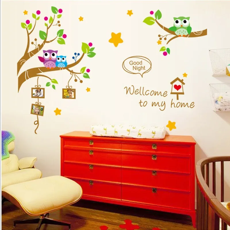 Tree Owl Wall Sticker Find Deals On Get Quotations 60 90cm Cute Owl Tree Wall Decal Kindergarten Art Vinyl Stickers Decor Mural