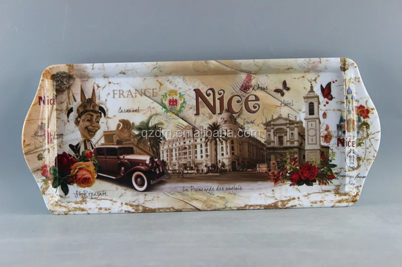 France Market Melamine Serving Tray With Handles