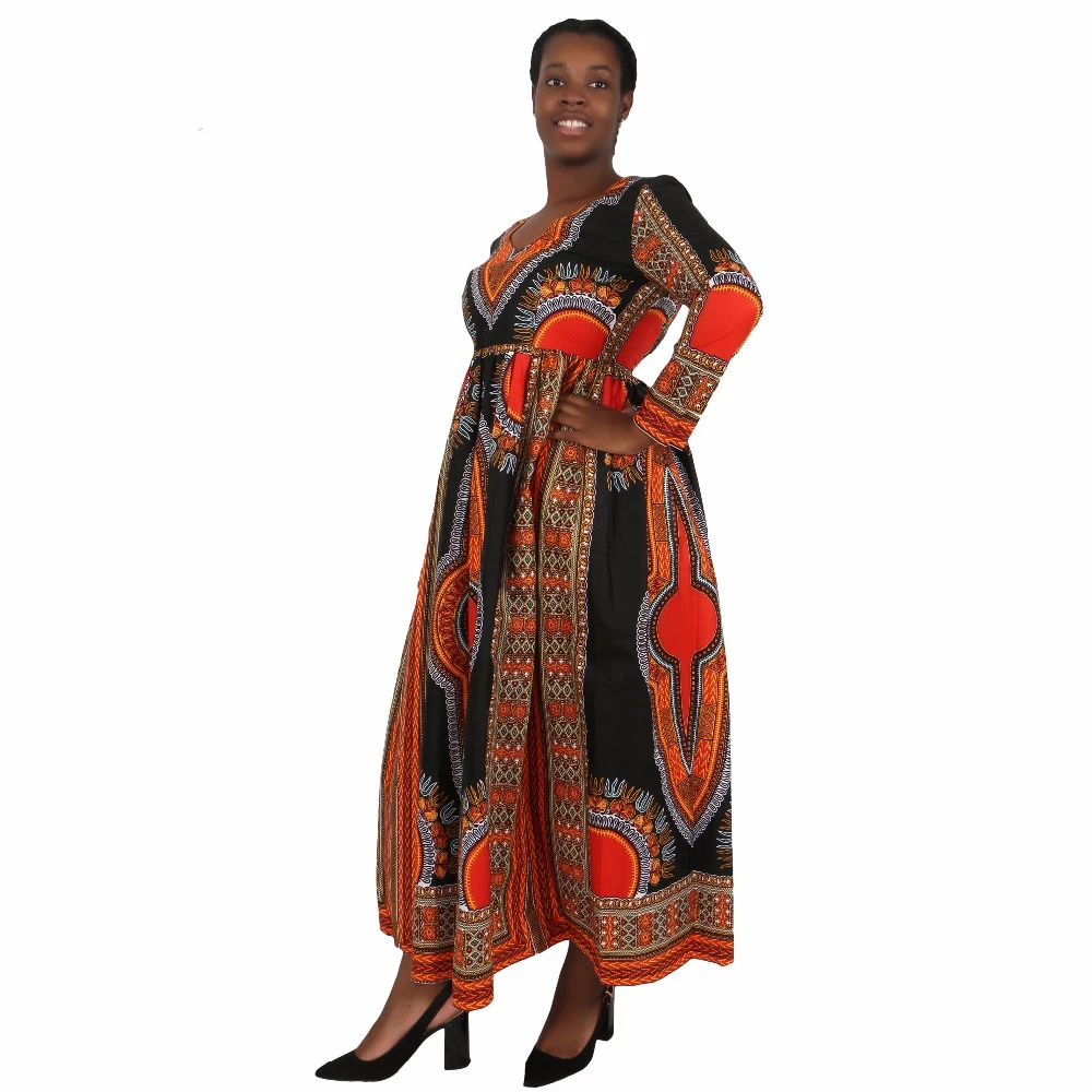 2017 Fashion Long Sleeve Deep V Neck Women African Kitenge Dress ...