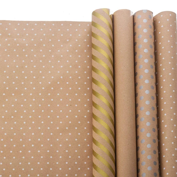 Oem Design Custom Printed Brown Kraft Wrapping Paper For Gift Packaging