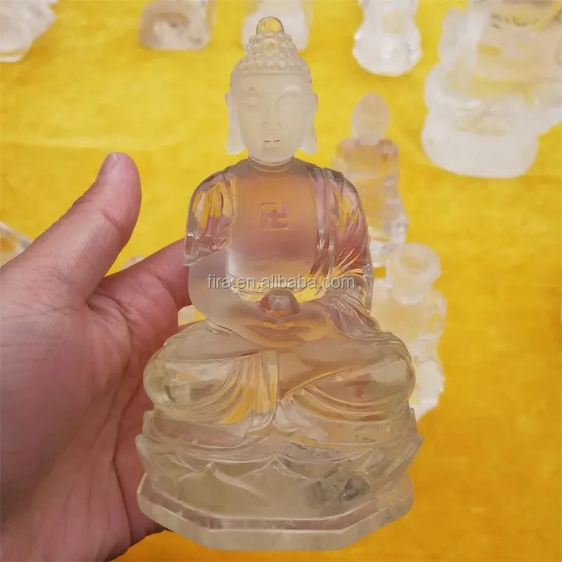Hand Carved Natural Clear Quartz Crystal Buddha Statues For Home