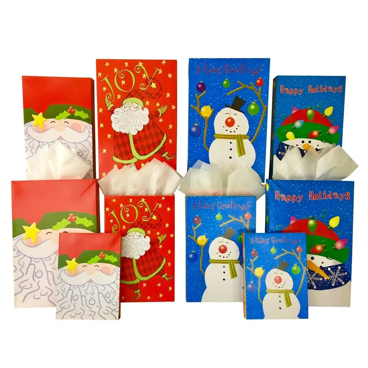 Set of 10 Christmas Gift Boxes + Tissue Paper, 2 Robe Box, 3 Shirt Box, 5 Lingerie Box (10 Gift Boxes, Santa Claus and Friends)