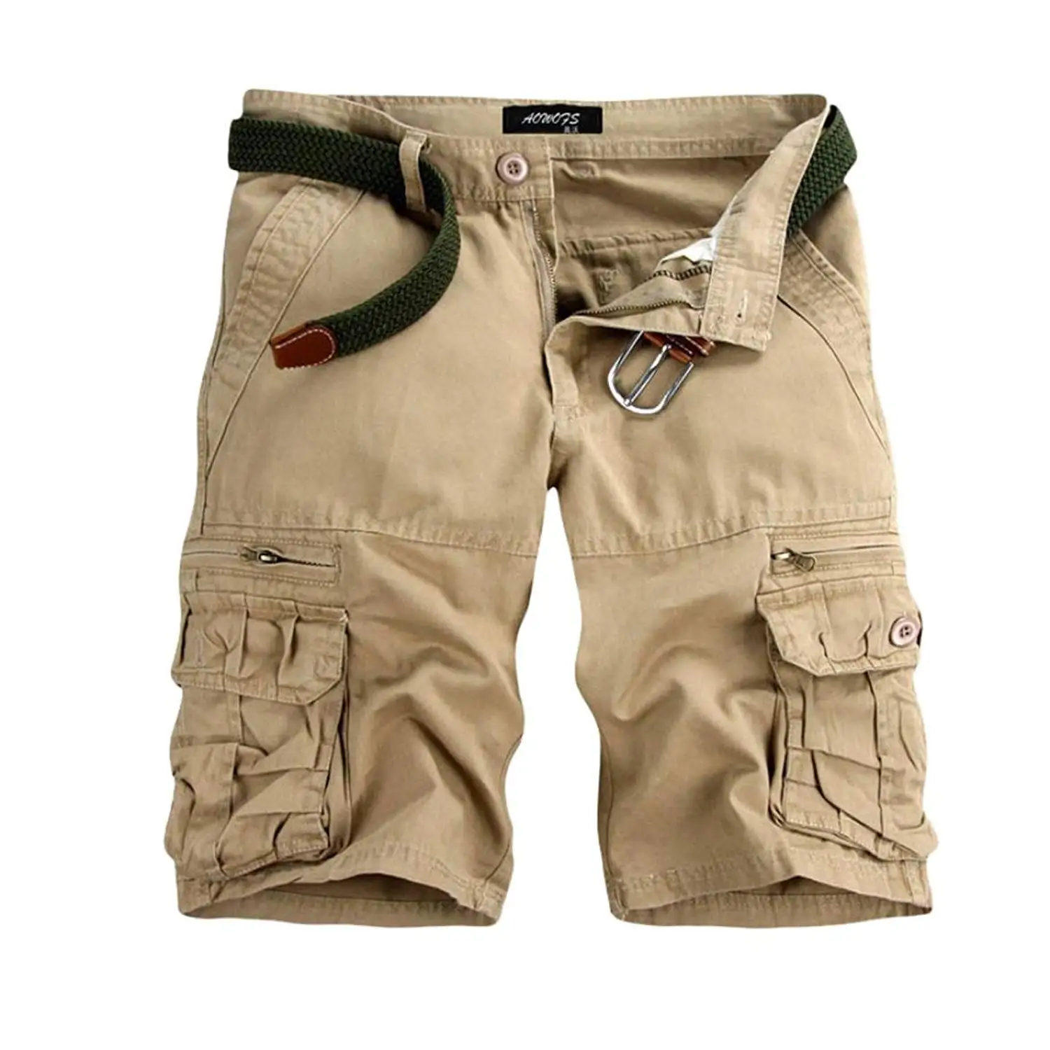 JXG Men Elastic Waist Multi Pockets Casual Solid Slim Fit Cargo Pants