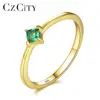 CZCITY Single 4mm*4mm Square Emerald Engagement Gemstone Rings for Girls 925 Silver Ring Jewelry