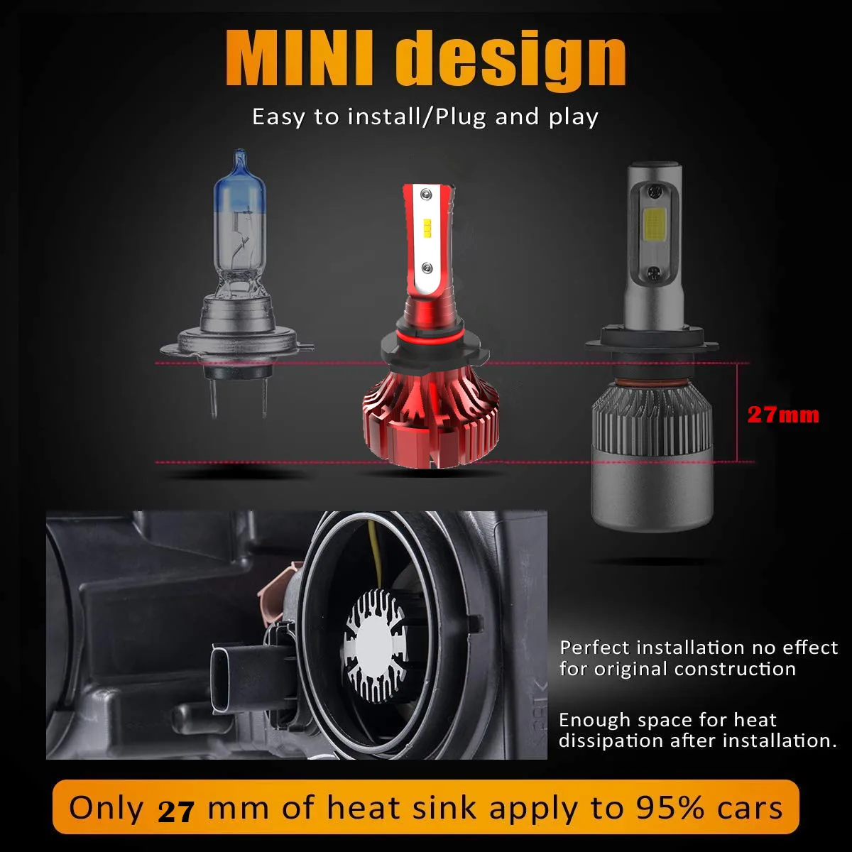 I8 Fanless Mini LED Headlight