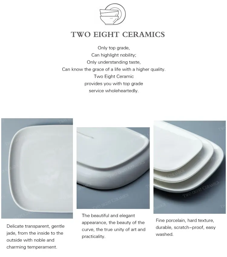 Wholesale Restaurant And Hotel Crockery Luxury Ceramic Dinner Set Retangular Flat Wedding Plate^