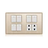 middle east standard brushed aluminium light switch socket 86*146mm 6 + 2 electrical wall switch