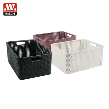 Haixing 14l Woven Straps Plastic Storage Basket With Lid Haixing 14l Woven Straps Plastic