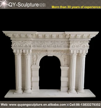 Pillars And Flowers Decoratione Indoor White Luxury Fireplace