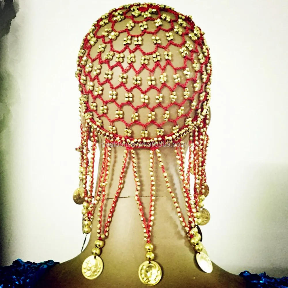 Hand made Bead coins Belly Dance Headpiece Headwear Cap Hat Fancy Dress Costume
