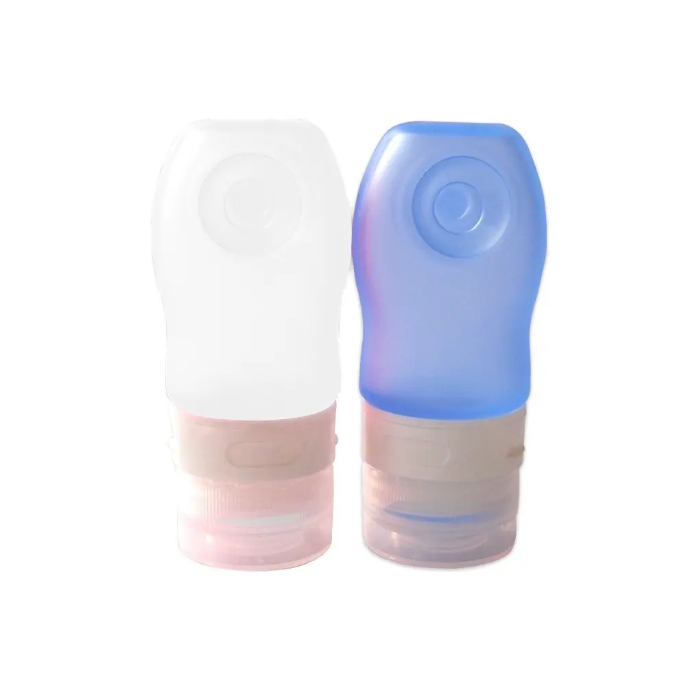 HealthAndYoga(TM) Refillable Cosmetic Minis for Travel | Soft Silicone Leak-proof Bottles with Flip Cap |Suction Hold - 37 Ml. Each (Set of 2, Half and Half)