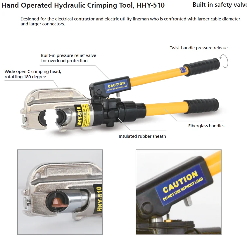 Гидравлический выход. Hydraulic crimping heads HHY-200t.