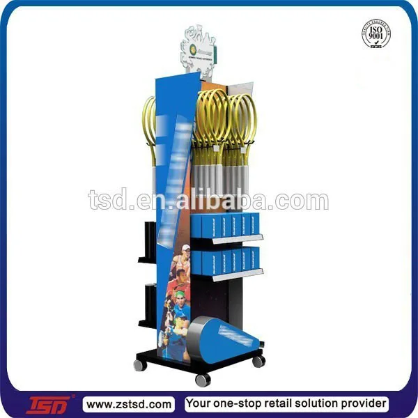 Sports Shop Promotional Badminton Racket Metal Display Stand With