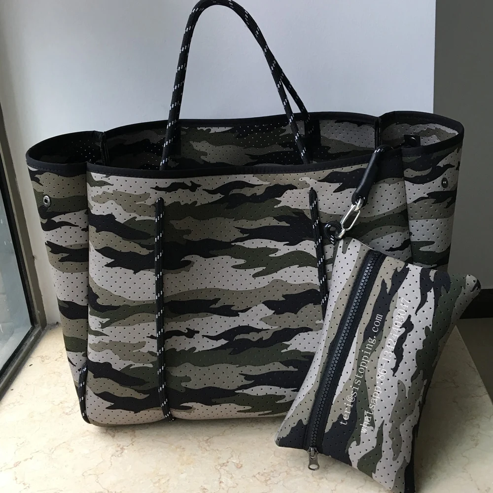 green camo neoprene tote