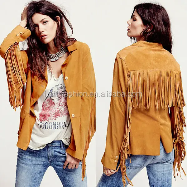 Alibaba Express Suede Fringe Jacket Wholesale Leather Tassels Jacket