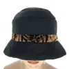 Top Quality Stylish Wide Brim Polyester & Leopard Print Winter Downbrim Felt Hat Bucket Hats For Lady
