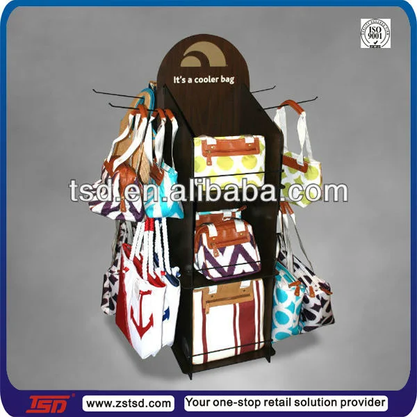 Retail Store Rotating Wood Slatwall Hanging Bag Display Stand Rack