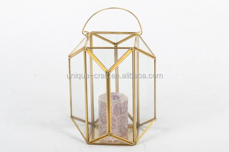 Copper Framed Gold Decorative Crystal Glass Candle Holder, Wedding Favor Box, Table Centerpiece