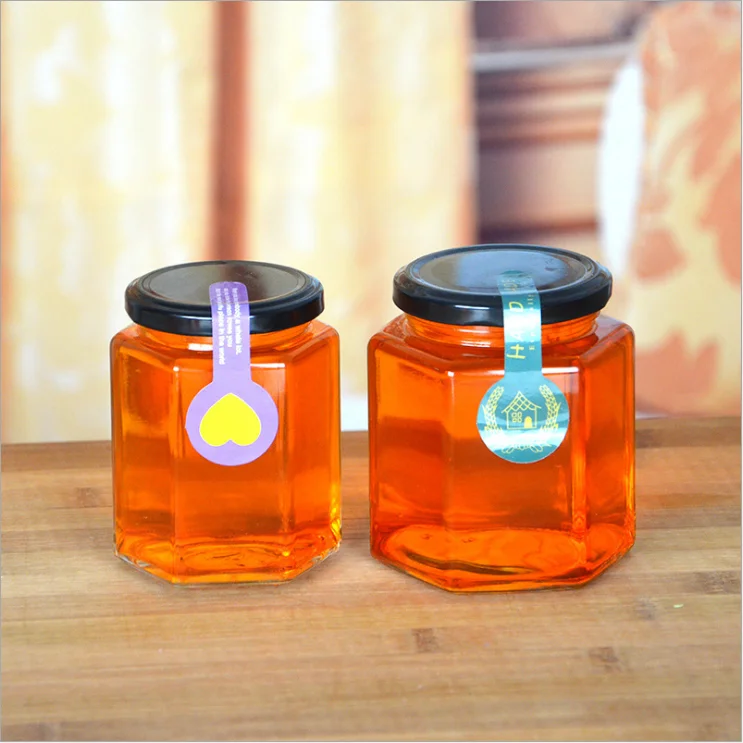
Customized size clear different shape glass honey jar with metal lid 