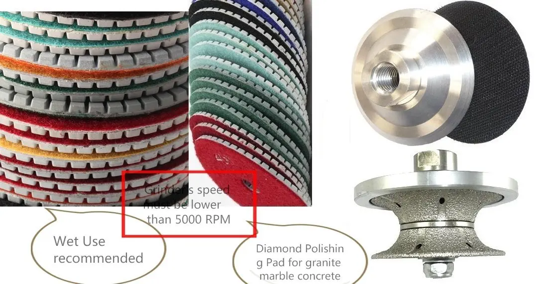 5-Inch Aluminum Back Holder Diamond Polishing Pad 9 Pieces + 1-1/4" Diamond Brazed Router Bit Full Bullnose granite polishing marble concrete grinder travertine polishing bullnose shaping