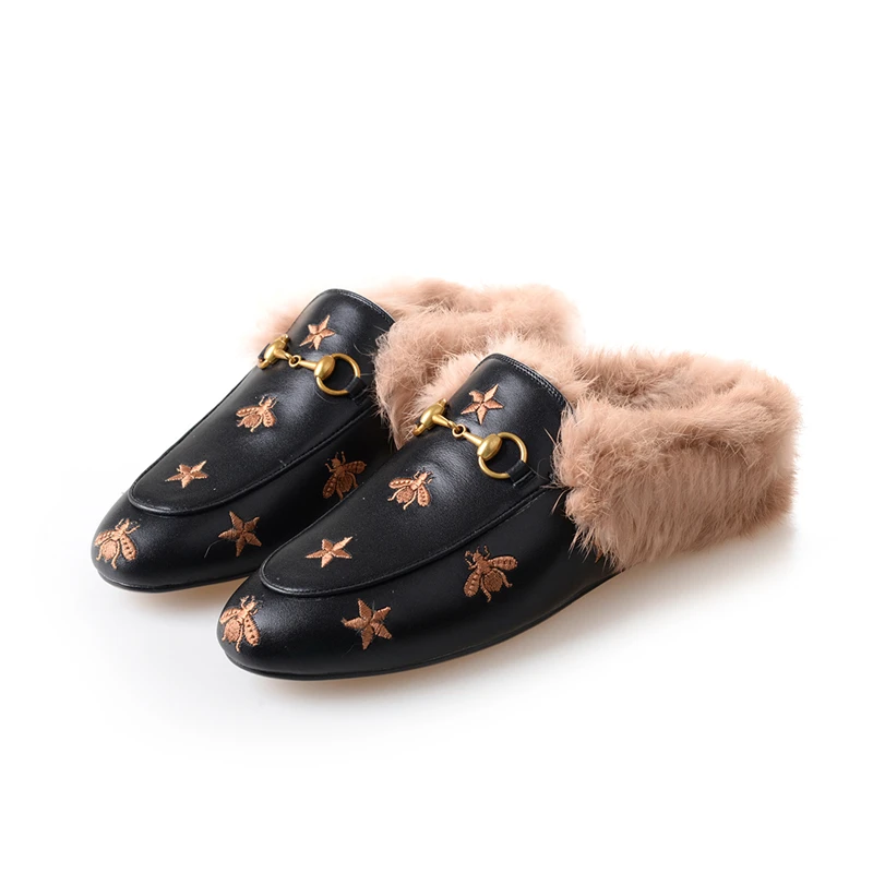 Fashion Genuine Leather Shoes With Real Rabbit Fur Inside Leather ...