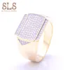 Manufacturer Custom Made Design Hip Hop Men Model Zircon Rhinestone Charm Cube 10k Gold Ring Solid