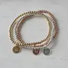 3mm or 4mm 14K Gold Beaded Ball Bracelet With Stamped Initial Disc Tags For Mom Children