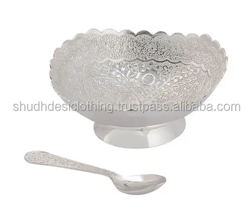 Lovely Designer Hand Carved White Metal Bowls Set For Wedding Lovely Designer Hand Carved White Metal Bowls Set For Wedding Gifts