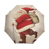 Santa Claus And The Push Scooter Golf Canopy Auto Button Tri-folded Rain Umbrella