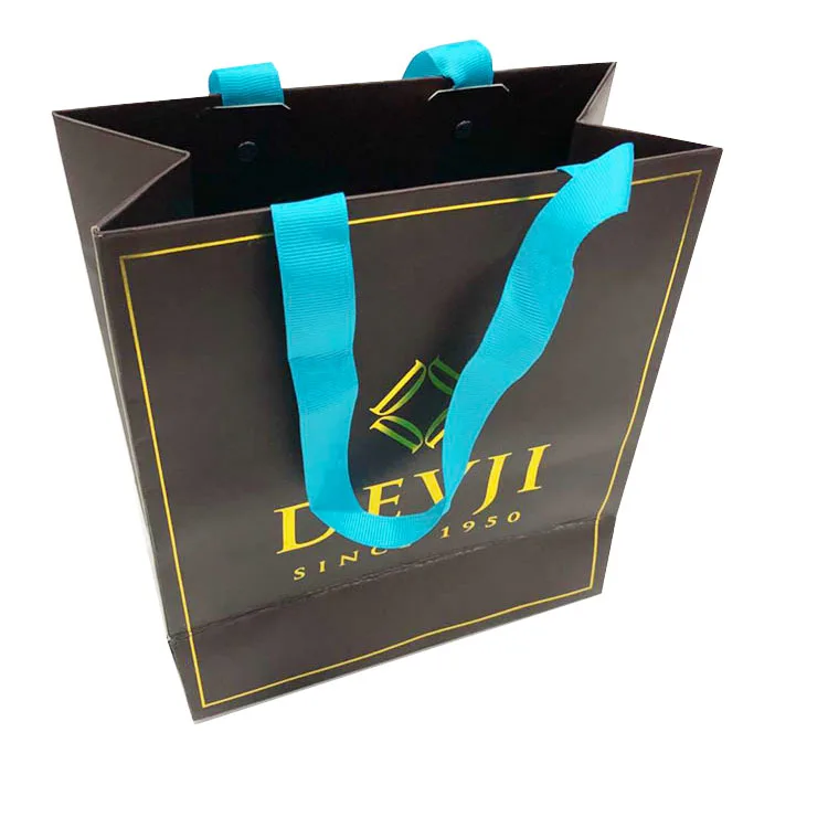 Download Perfume Bag Blue Ribbon Handle Kraft Paper Gift Bag - Buy Kraft Paper Gift Bag,Paper Bags With ...