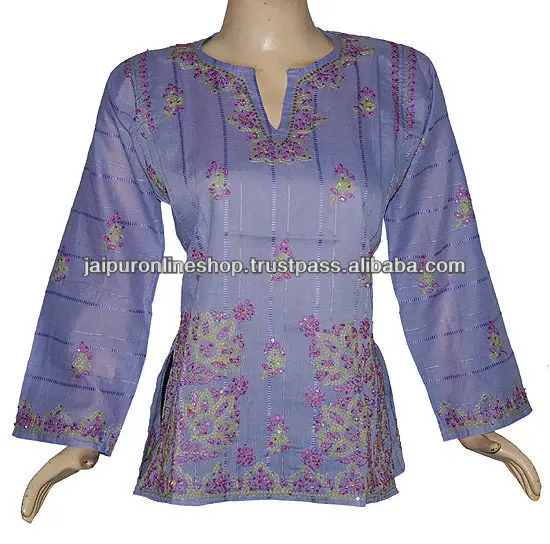 Pure Cotton Women Top Multicolor Embroidery Blouse Ladies Indian Top ...