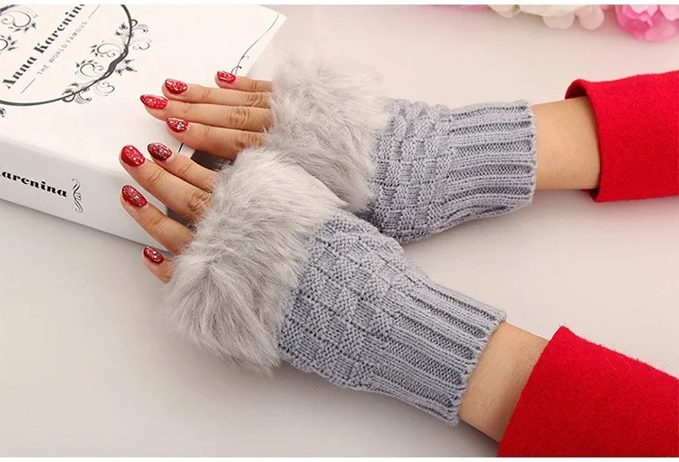 Women Gloves Stylish Hand Warmer Winter Gloves Women Arm Crochet Knitting Faux Wool Mitten Warm