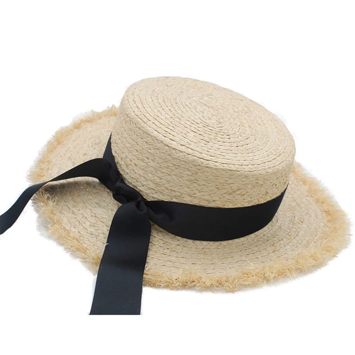 Gail Jonson Summer Adult Solid Casual Straw Sun Beach Hat Summer Hats for Women Boater Raffia Hat Bow