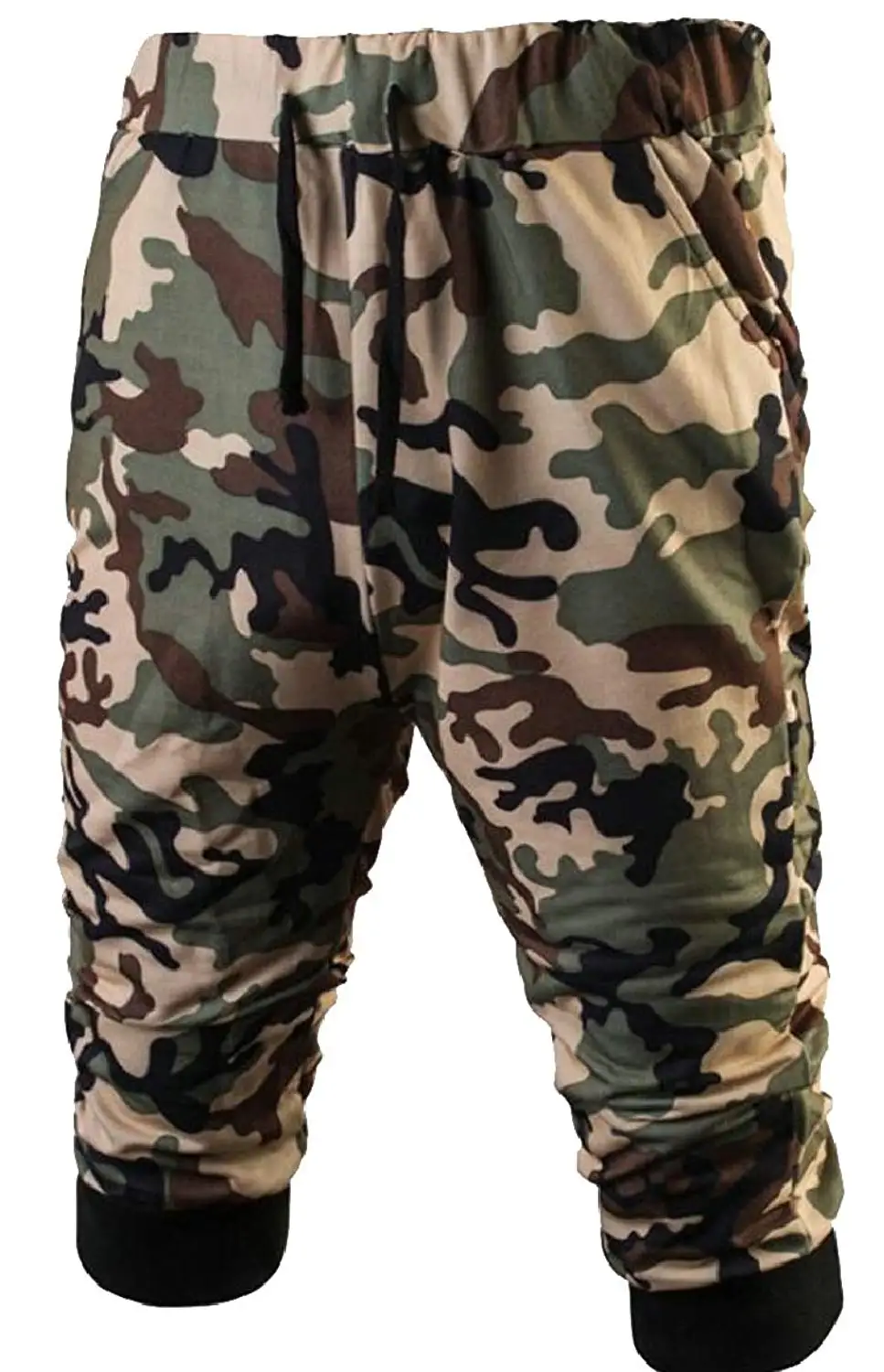 Spirio Men Fashion Elastic Waist Camo Print Multi Pockets Jogger Long Pants